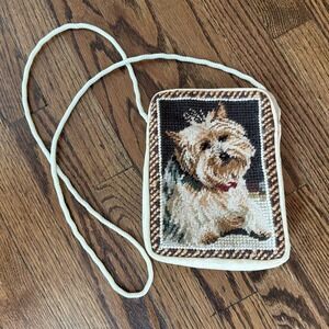 VTG Needlepoint Wool Purse Yorkshire Terrier Dog Crossbody Dog Lover Gift